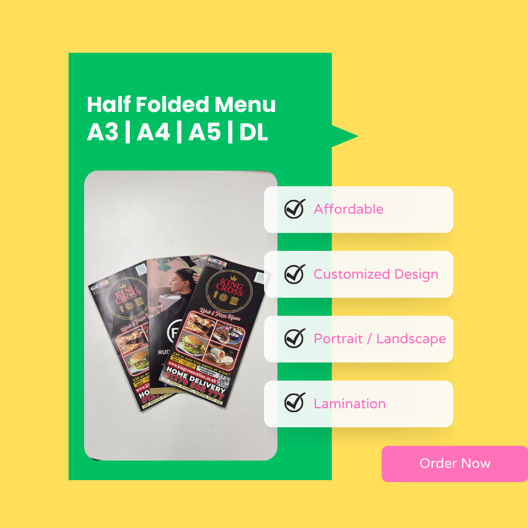 Half Folded Menu - 150gsm Silk